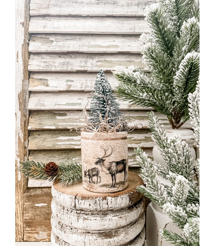 Antique Ironstone 4oz. Crock w/ Reindeer transfer - Holiday